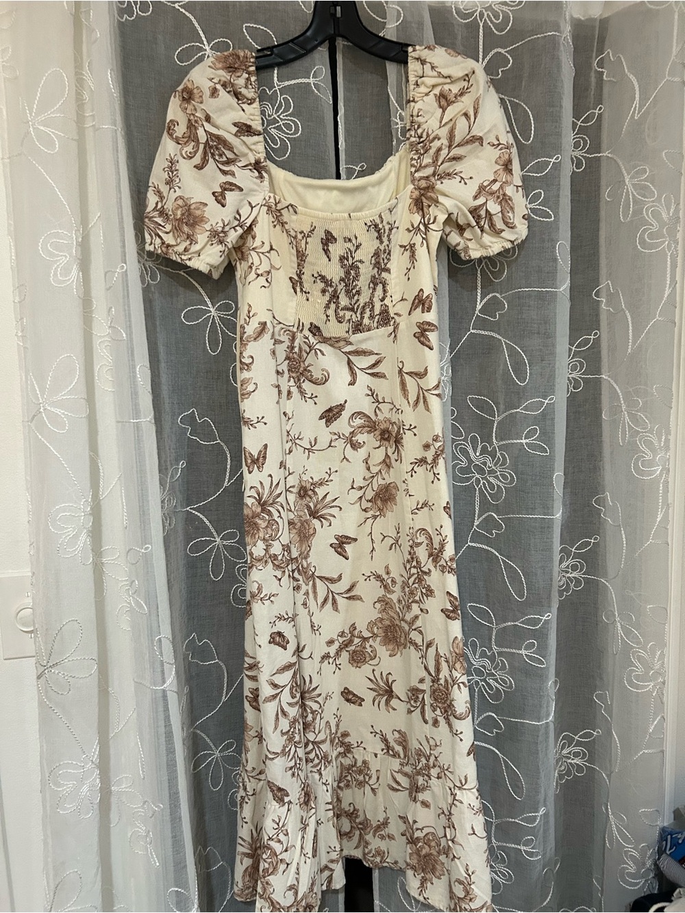 London Times Cream Dress with Brown Floral Print